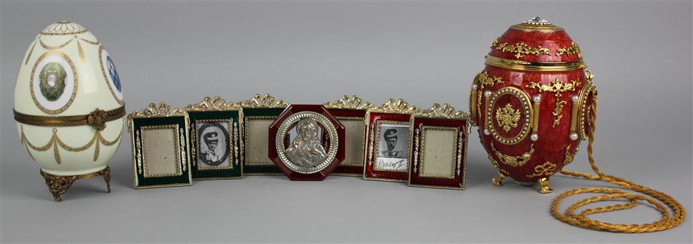 Appraisal: SIX FABERGE STYLE ENAMEL SMALL FRAMES AND VIVIAN ALEXANDER FABERGE