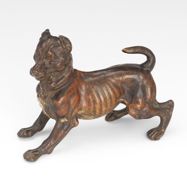 Appraisal: BRONZE FIGURINE OF A STAFFORDSHIRE TERRIER x x Patinated bronze