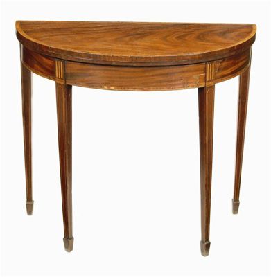 Appraisal: A George III mahogany demi-lune card table kingwood banded and