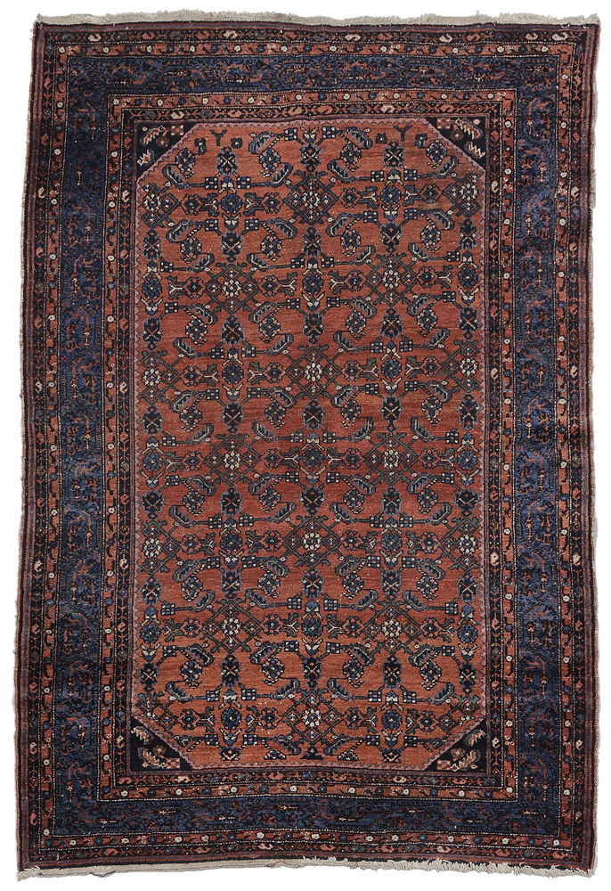 Appraisal: Malayer Rug repeating overall design on red dark copper ground