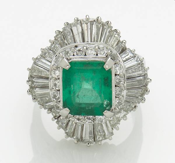 Appraisal: An emerald and diamond ballerina ring emerald weighing approximately carats