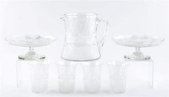 Appraisal: Hawkes crystal beverage set and compotes garland and ribbon etch