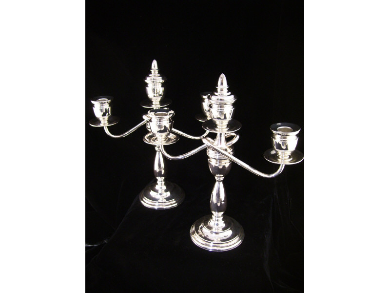 Appraisal: Pair Sterling Three Light Candleholders Sterling candleholders with removeable three