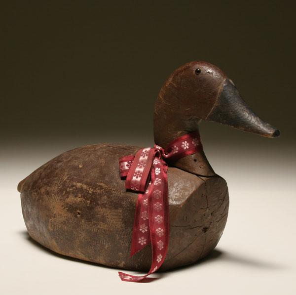 Appraisal: Duck decoy hand carved wooden body and head glass eyes