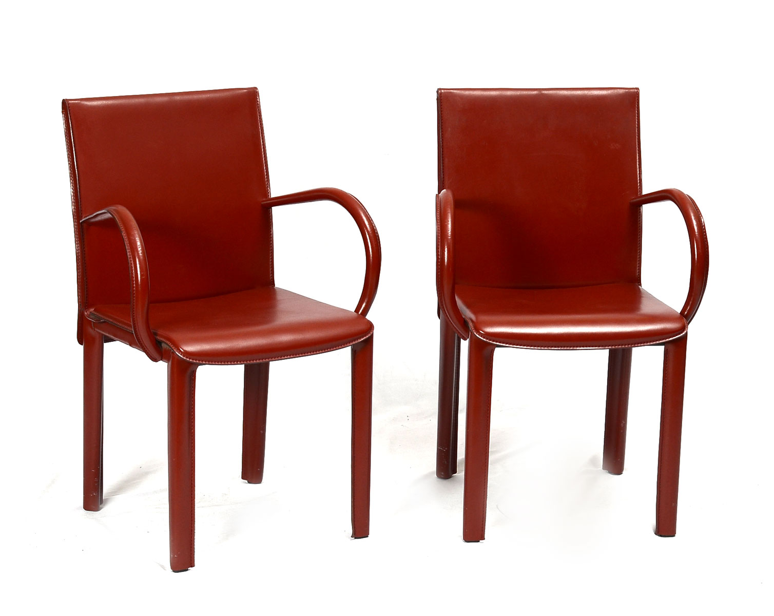 Appraisal: PAIR OF RED LEATHER ARMCHAIRS BY ARPER - Red leather