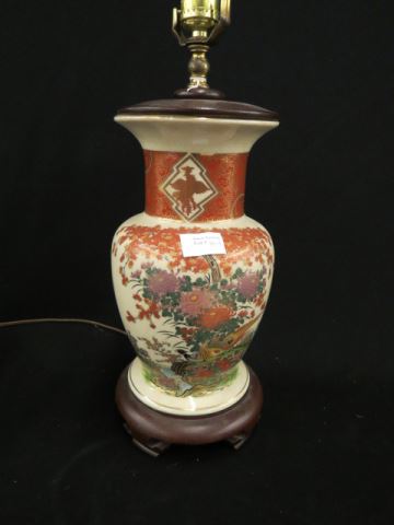 Appraisal: Oriental Satsuma Pottery Lamp pheasant floral body excellent