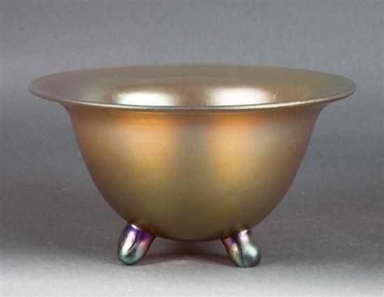 Appraisal: Iridescent art glass footed bowl probably iridescent aurene early th