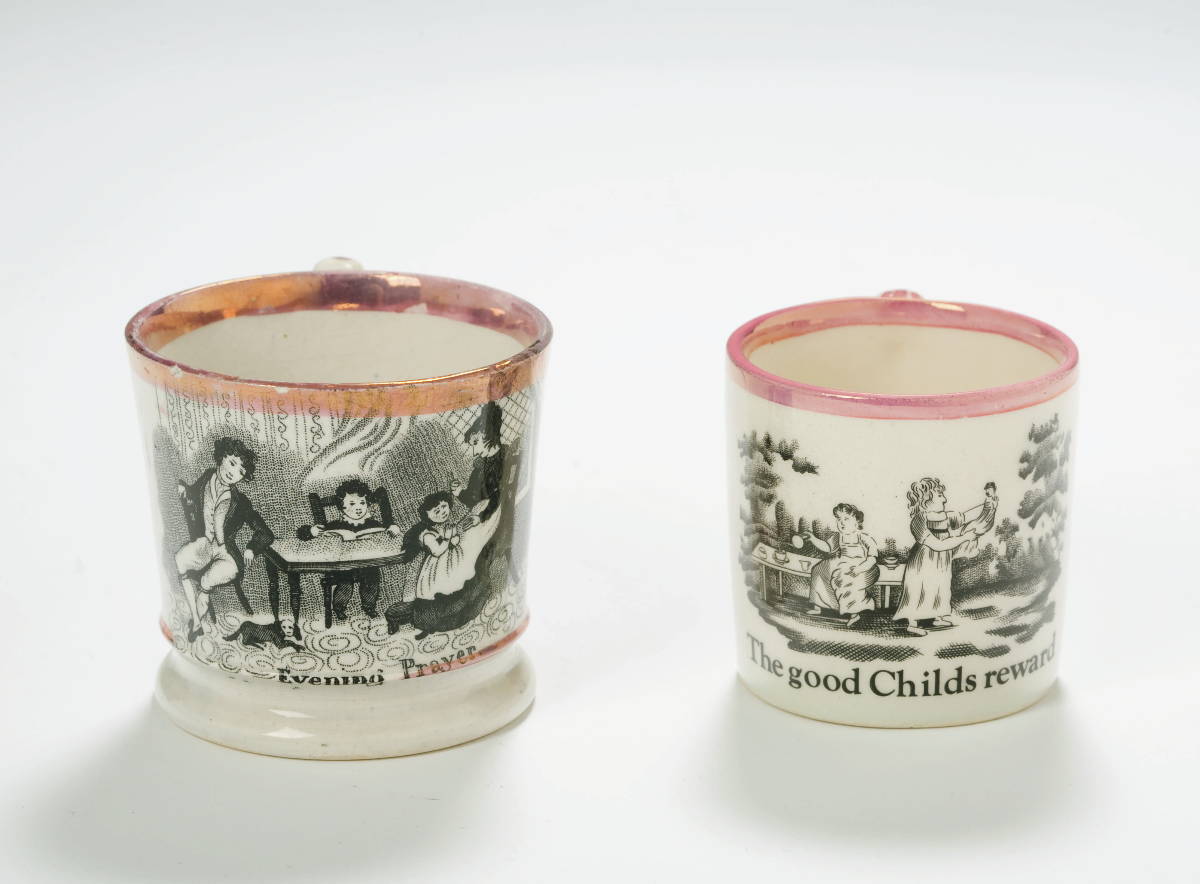 Appraisal: EVENING PRAYER STAFFORDSHIRE PINK LUSTRE AND BLACK TRANSFER-PRINTED CHILDREN'S MUG