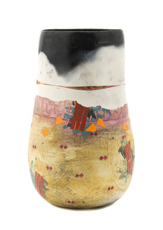 Appraisal: Studio Pottery Vase Bennett Bean pit-fired and painted earthenware of