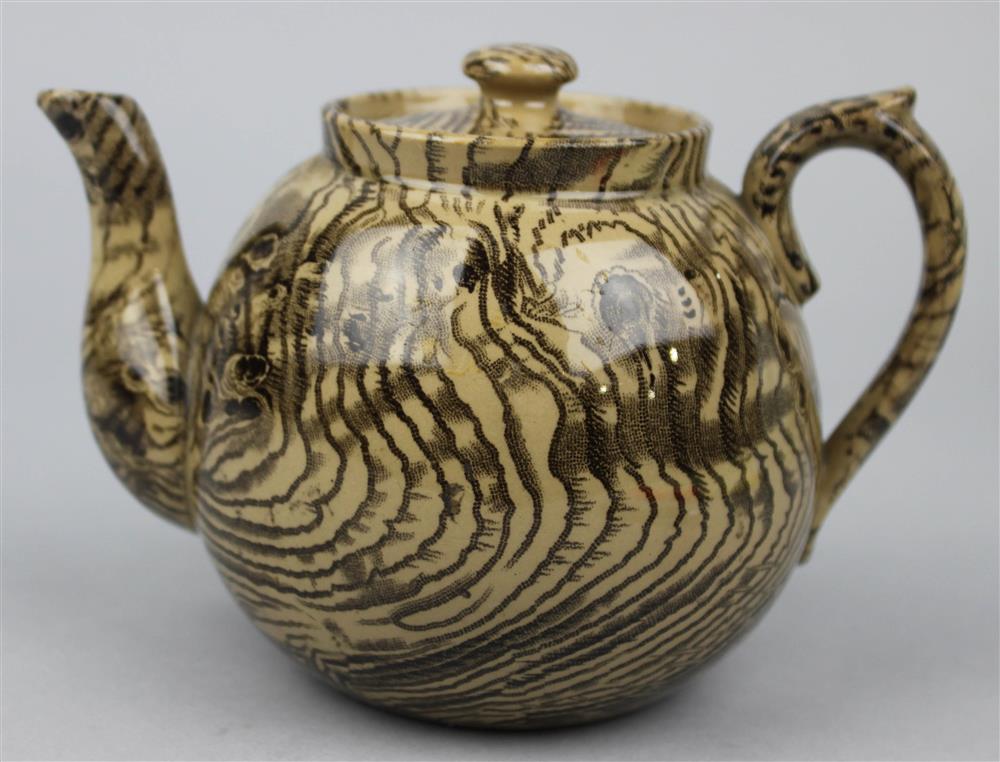 Appraisal: ENGLISH TRANSFER-PRINTED DRABWARE TEAPOT AND COVER mid th C with