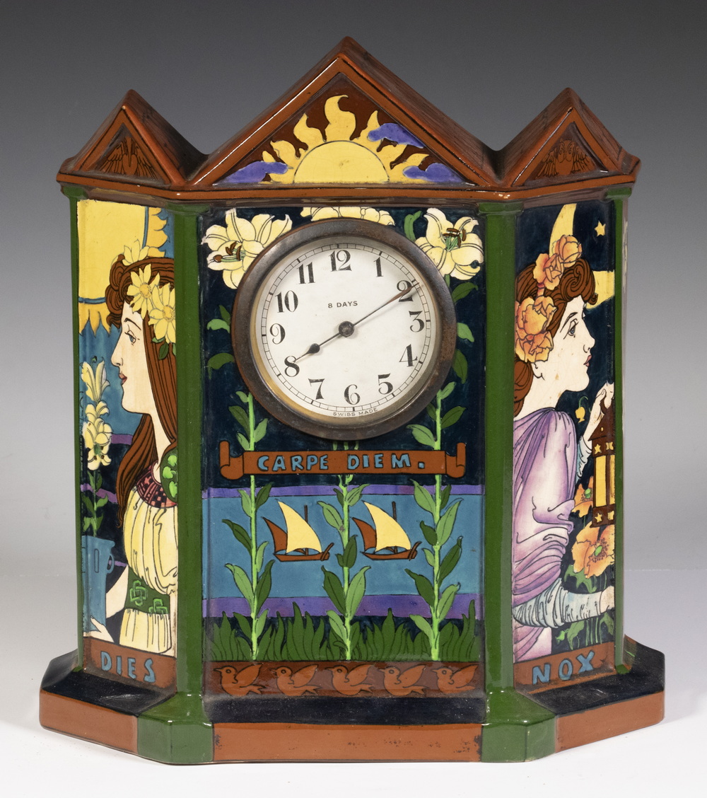 Appraisal: ART NOUVEAU FOLEY INTARSIO POTTERY MANTEL CLOCK Circa English Ceramic