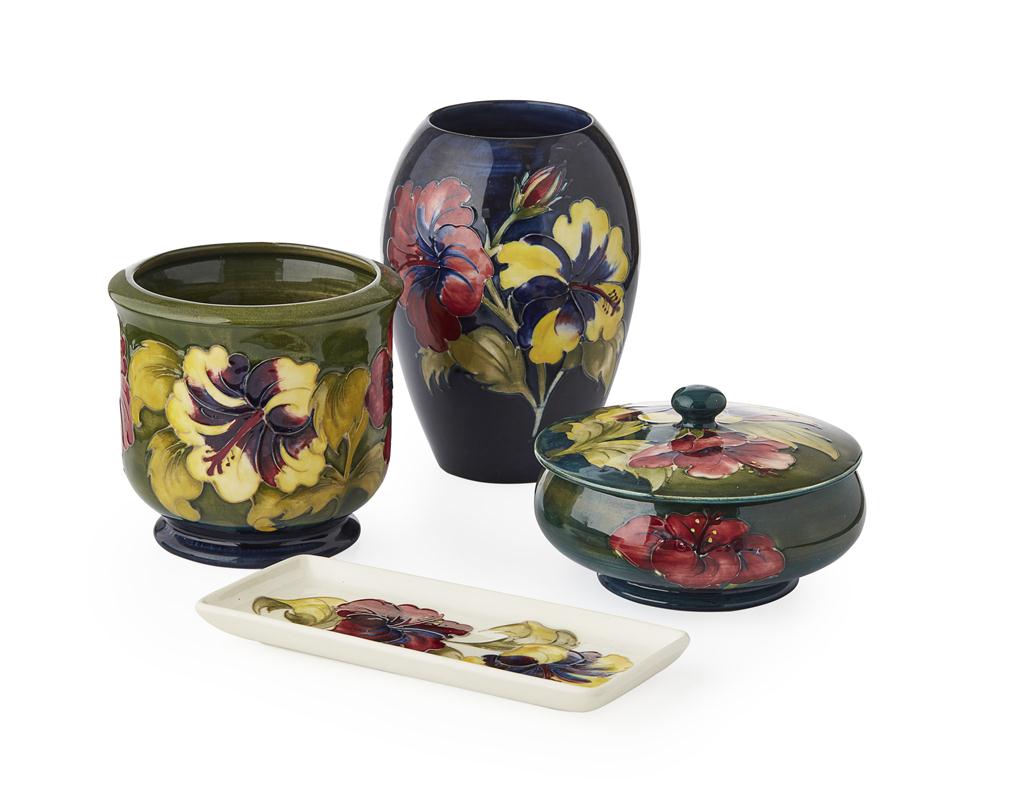 Appraisal: MOORCROFT POTTERY GROUP OF 'HIBISCUS' PATTERN WARES S AND S