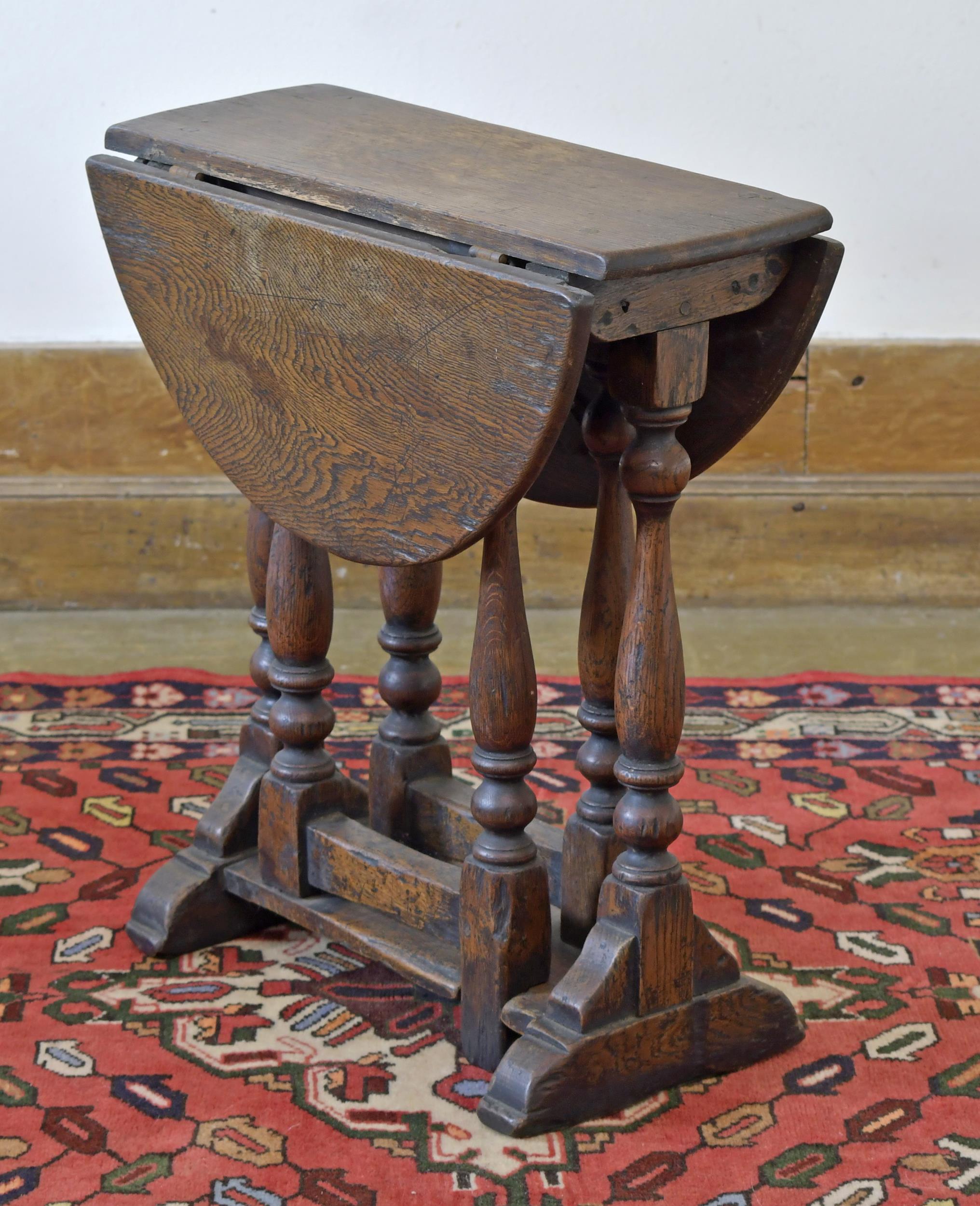 Appraisal: SMALL WILLIAM AND MARY DROP LEAF TABLE Diminutive English oak