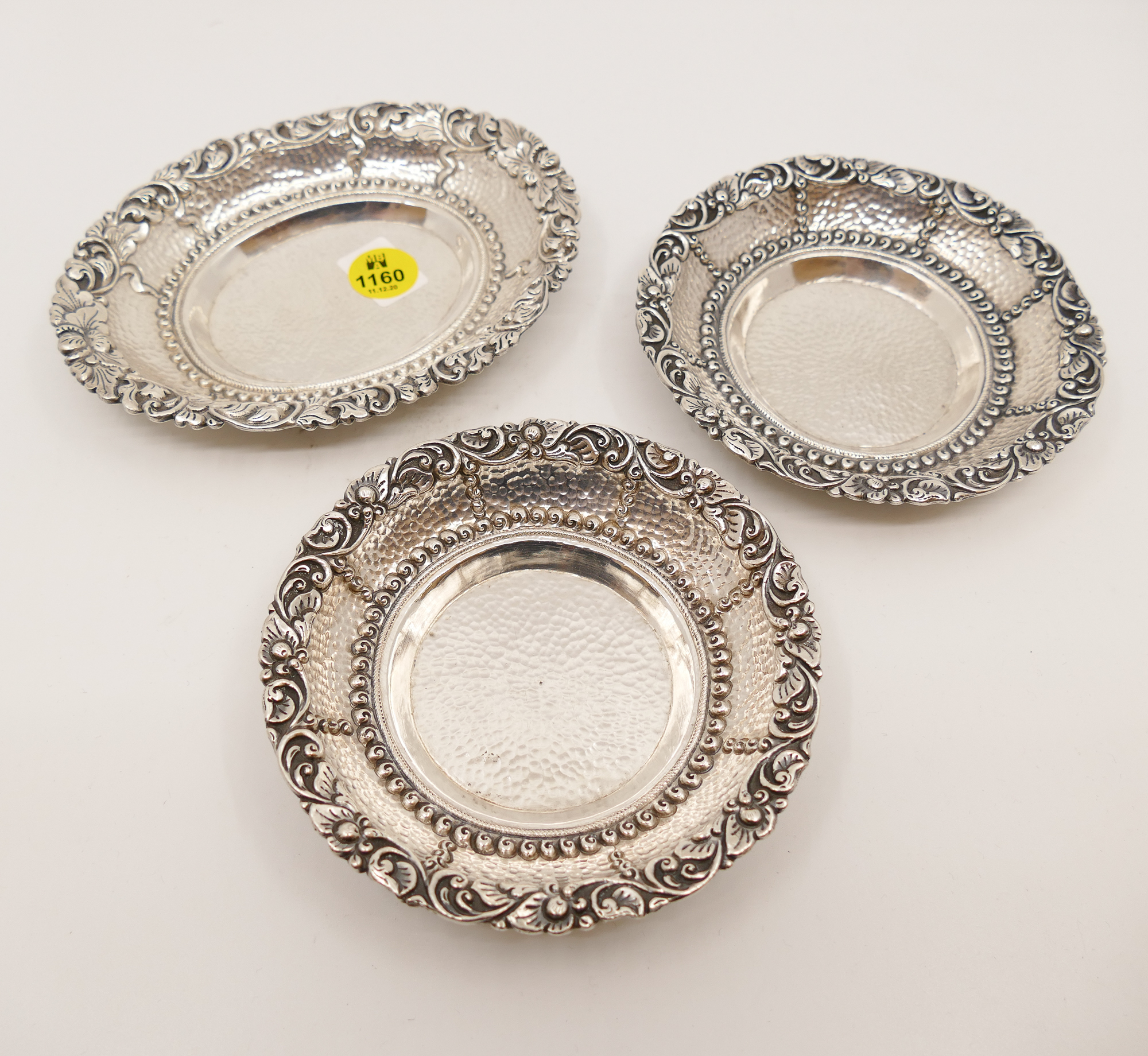 Appraisal: pc Silver Hammered Dishes- largest ''- g TW