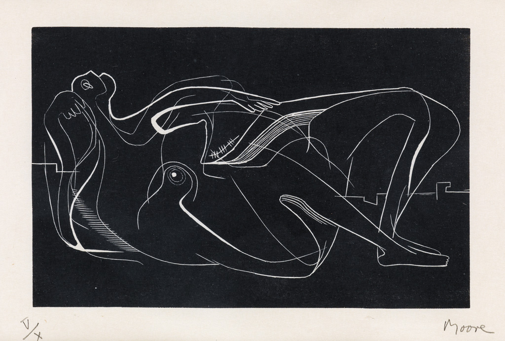 Appraisal: HENRY MOORE Reclining Nude Woodcut on Japon teint x mm