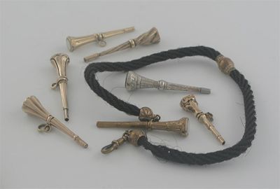 Appraisal: Seven various gilt metal base metal and plated watch keys