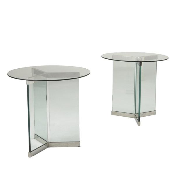 Appraisal: PACE Pair of stainless steel and glass side tables x