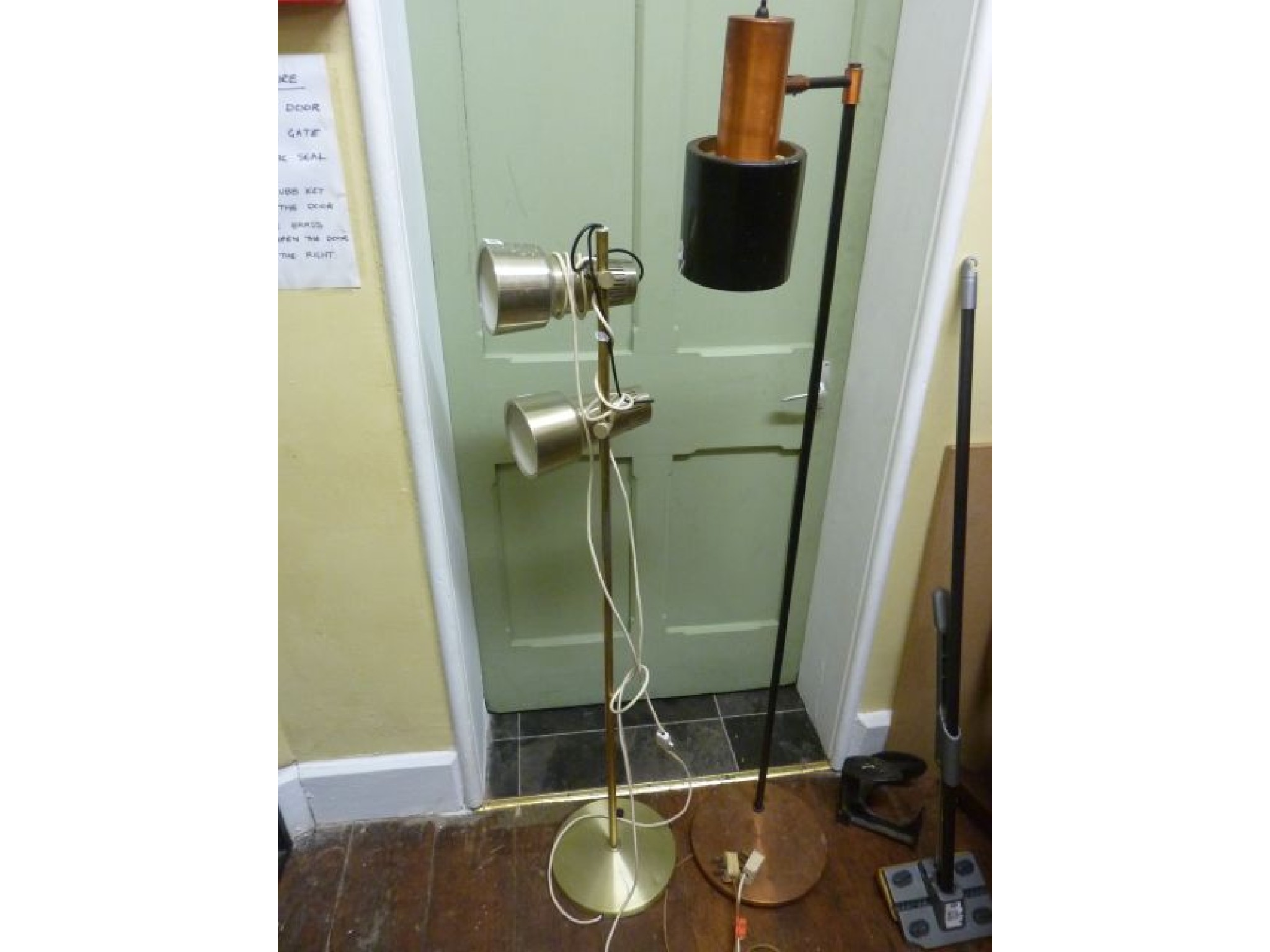 Appraisal: Two vintage chrome and brushed copper lamp standards with adjustable