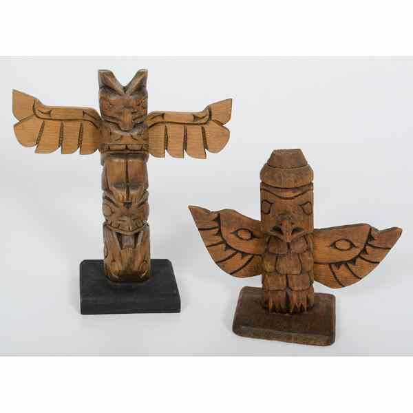 Appraisal: P Johnson and Henry Rudick Carved Totem Poles lot of