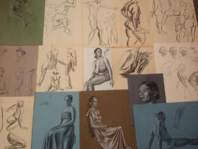 Appraisal: WENDELL Ray Lot of Fifty Charcoal Sketches Mostly figure studies