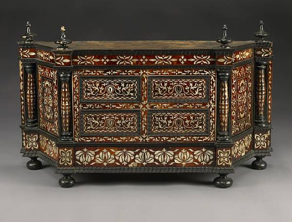 Appraisal: A South American Colonial shell and tortoiseshell mounted ebonized cabinet