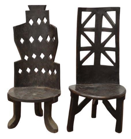 Appraisal: lot of Large African tribal carved wood chairs curved back