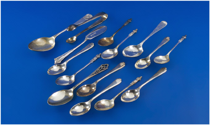 Appraisal: Collection of Silver Spoons Sugar Tongs etc ounces in weight