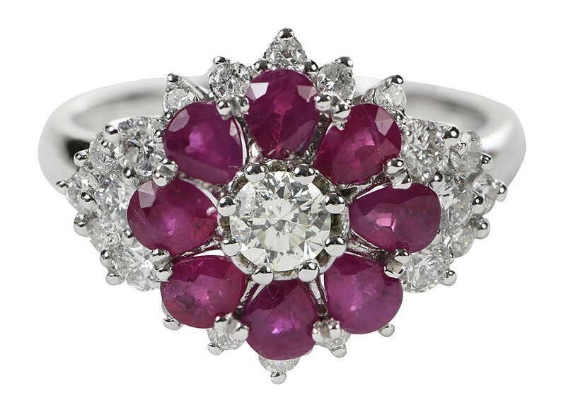 Appraisal: kt Ruby and Diamond Ring approx round brilliant diamonds estimated