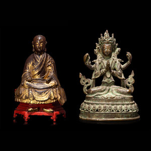 Appraisal: Two Asian Bronze Figures TH CENTURY the first a parcel-gilt