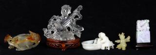 Appraisal: Chinese Rock Crystal Agate Jadeite Carvings lot of Chinese hardstone