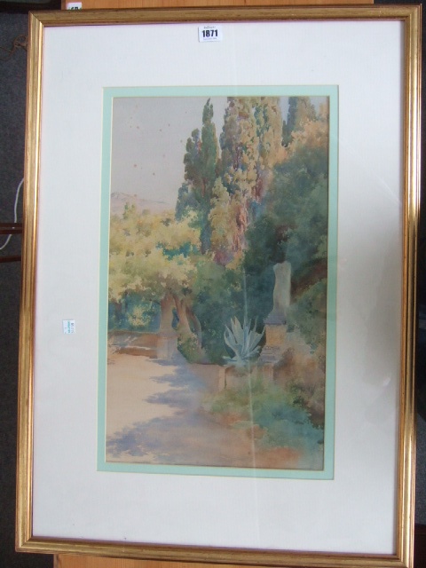 Appraisal: English School early th century Italianate garden terrace watercolour cm