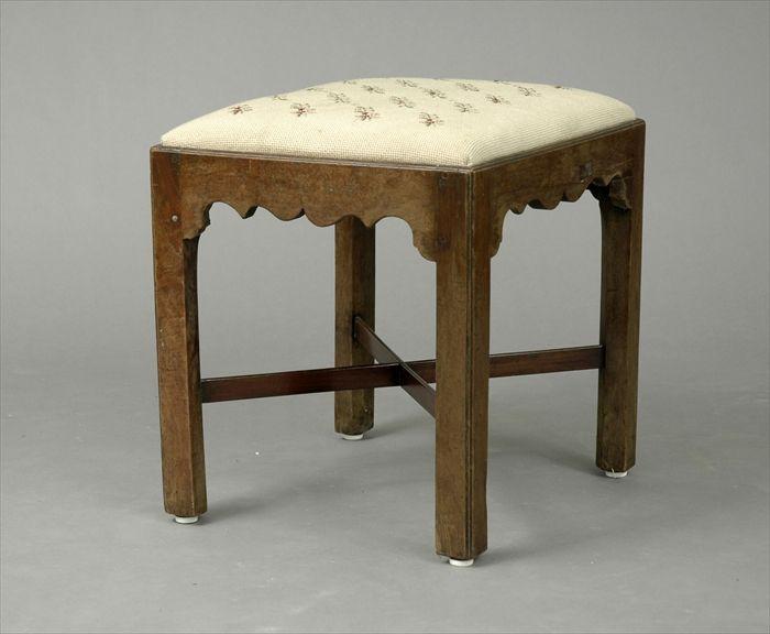 Appraisal: George III-Style Mahogany Stool with Needlework-Upholstered Seat x x in