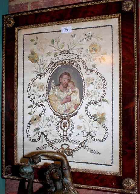 Appraisal: A th CENTURY CONTINENTAL SILKWORD AND WATERCOLOUR PORTRAIT of St