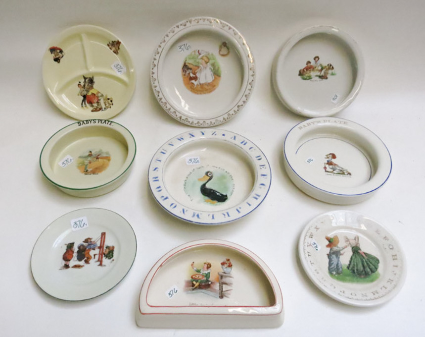 Appraisal: COLLECTION OF NINE PORCELAIN BABY'S PLATES transfer decorated various makers