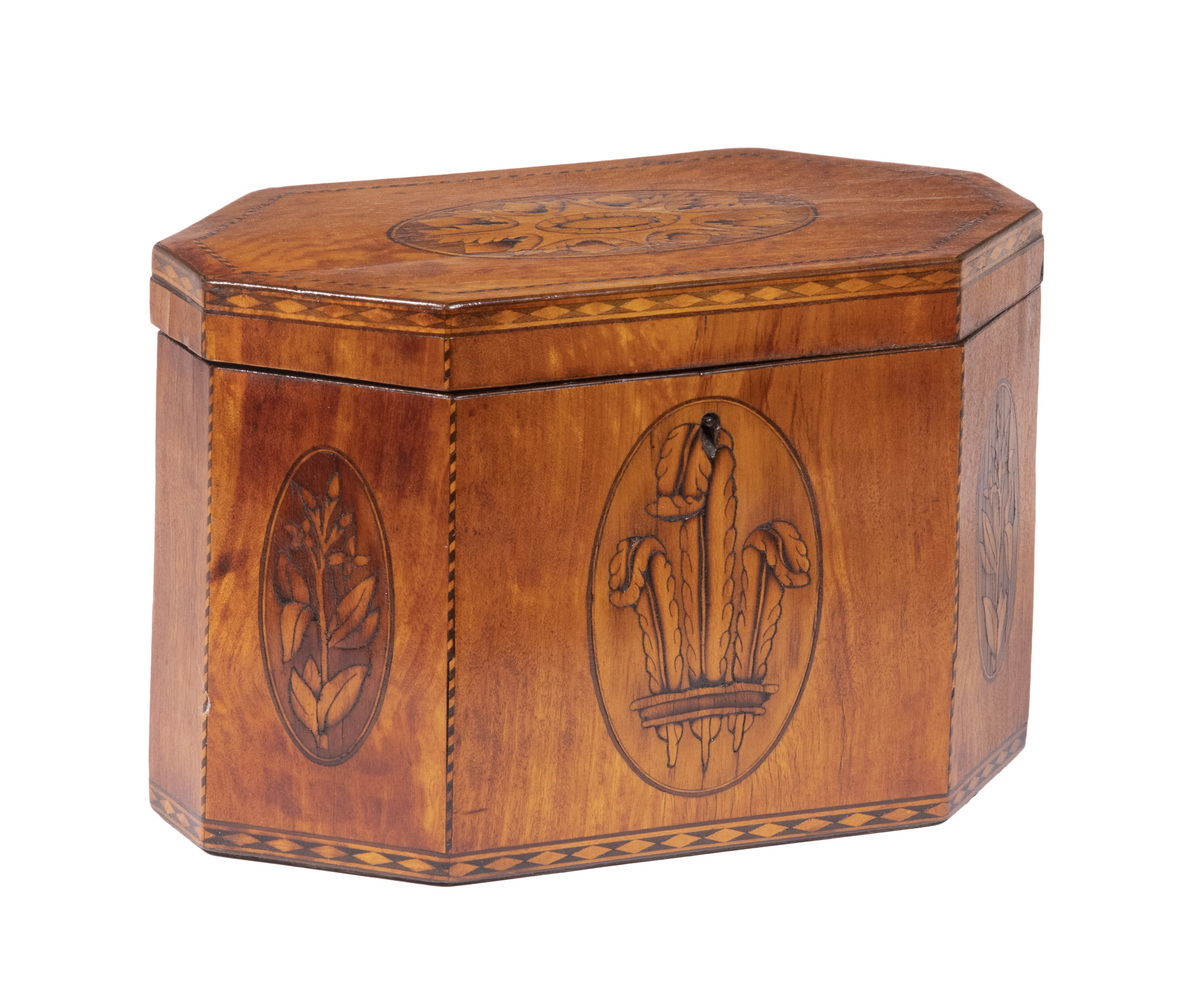 Appraisal: ENGLISH GEORGE III INLAID TEA CADDY Early th c Octagonal