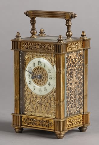 Appraisal: Circa day time only movement brass and beveled glass case