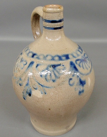 Appraisal: - Ovoid stoneware jug th c with blue decoration h