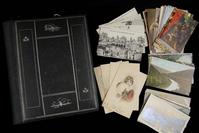 Appraisal: COLLECTION OF WATERCOLOR SKETCHES AND EUROPEAN POSTCARDS IN A LEATHER