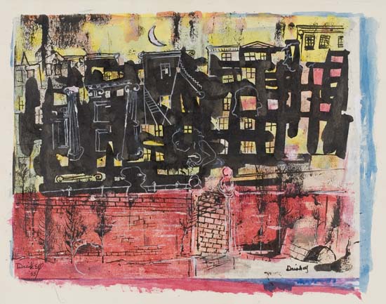 Appraisal: DAVID C DRISKELL - Untitled City Nocturnal Gouache watercolor pen