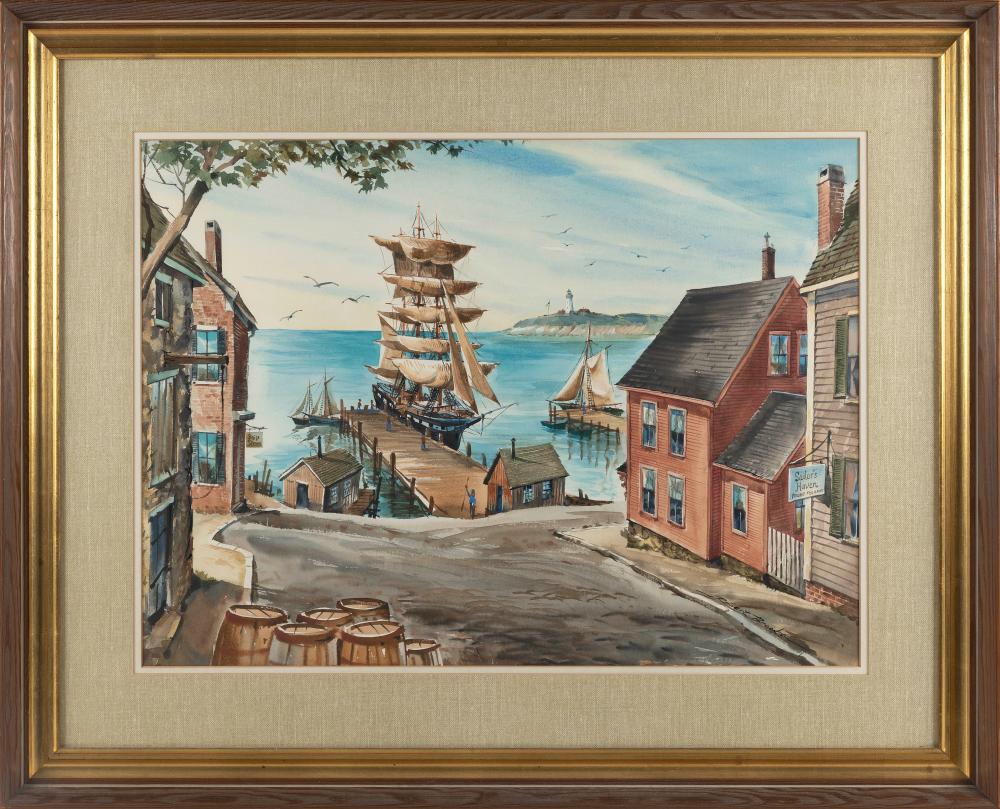 Appraisal: ROBERT BROOKS MASSACHUSETTS - A NEW ENGLAND PORT WATERCOLOR ON