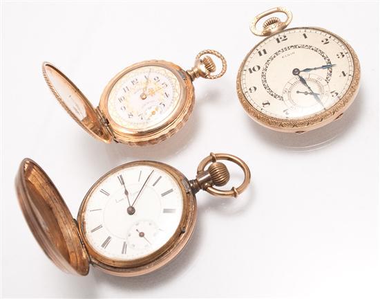 Appraisal: Three gold-filled pocket watches Elgin open-face pocket watch movement marked