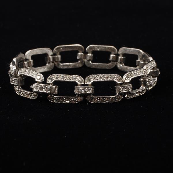 Appraisal: Edwardian Art Deco Sterling Silver Pave Linked Bracelet