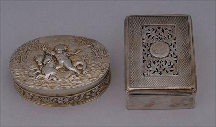 Appraisal: GEORGE IV ARMORIAL SILVER BOX AND A CONTINENTAL SILVER BOX