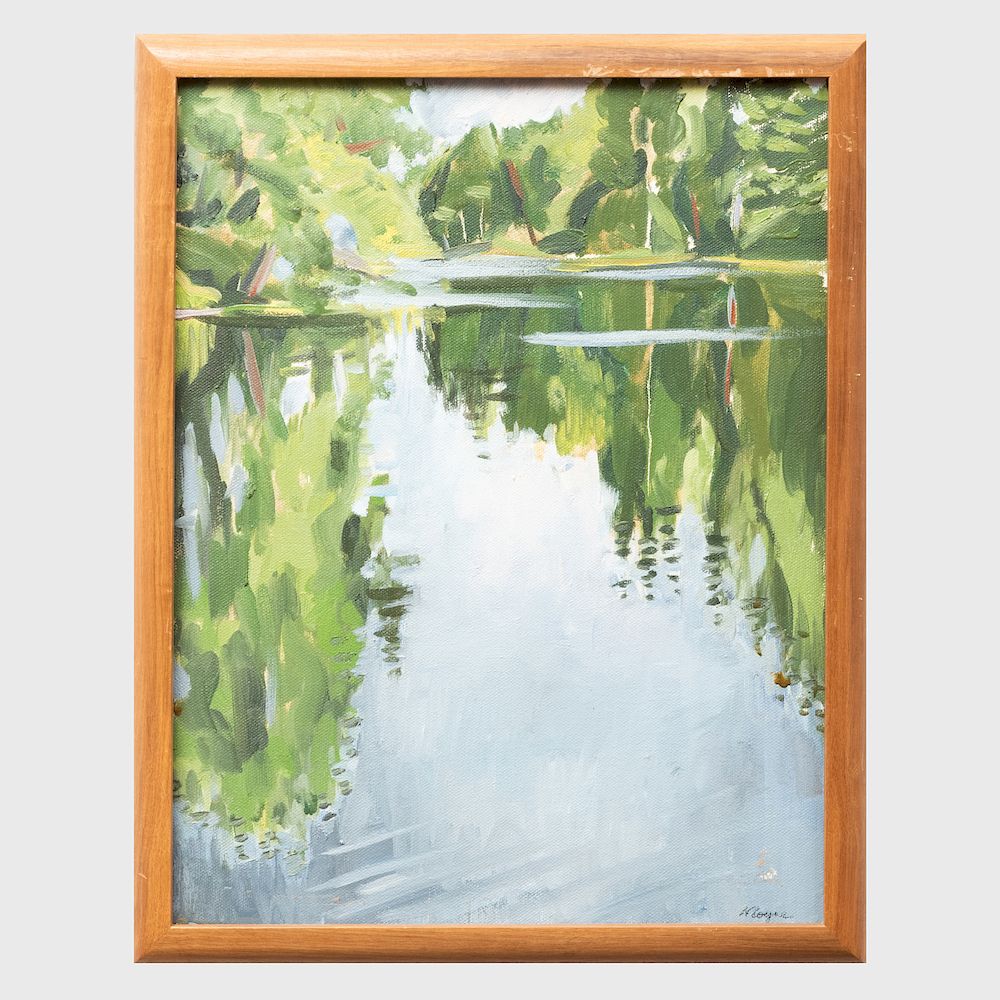 Appraisal: th Century School Lake Reflections Oil on canvas signed 'W