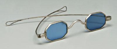 Appraisal: Pair Southern coin silver spectacles octagonal blue lenses with collapsible