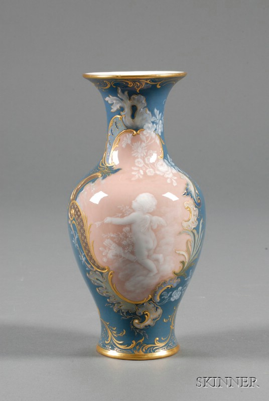 Appraisal: Meissen Porcelain Pate-sur-Pate Vase Germany late th century baluster shape