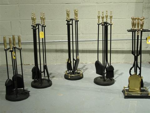 Appraisal: FIVE MODERN BRASS AND IRON FIRE TOOL SETS Tallest is