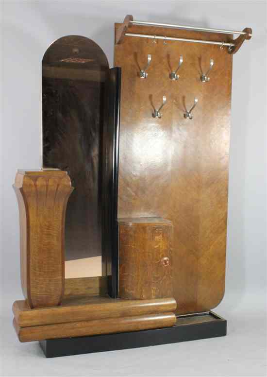 Appraisal: An Art Deco inlaid oak hall stand with peach glass