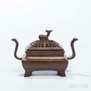 Appraisal: Bronze Quadruped Censer and Cover Bronze Quadruped Censer and Cover