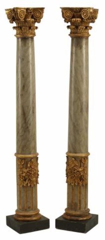 Appraisal: pair Parcel gilt and faux marble painted columns loss and